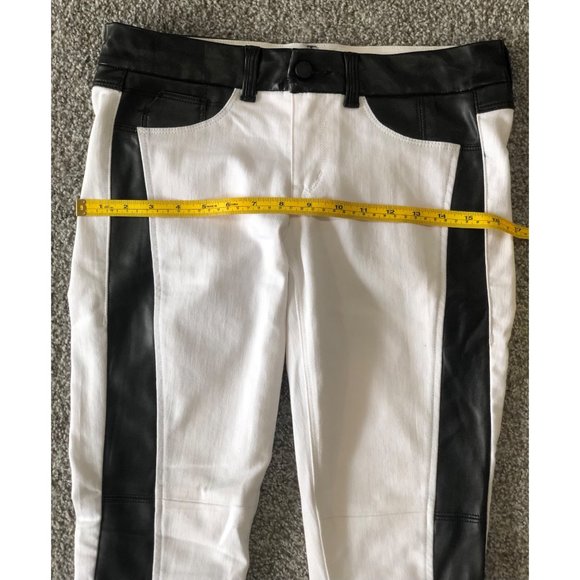 White Skinny Jeans with Black Faux Leather Trim - Picture 6 of 13